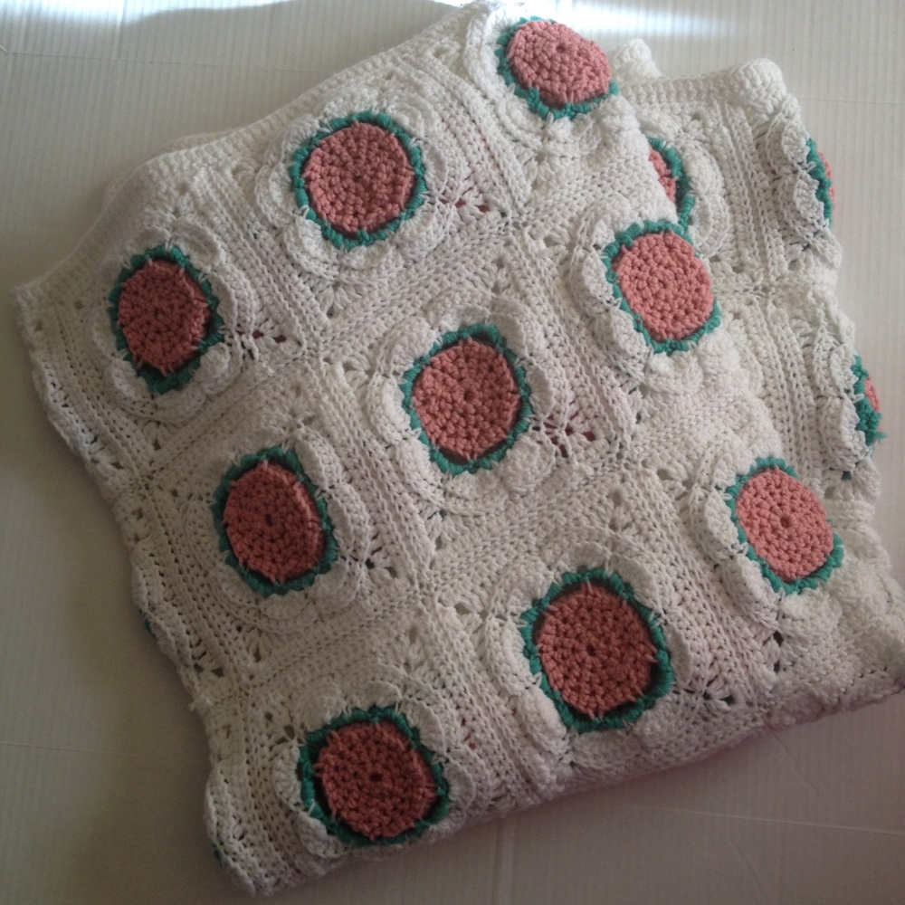 Large Hand knitted blanket with flower design